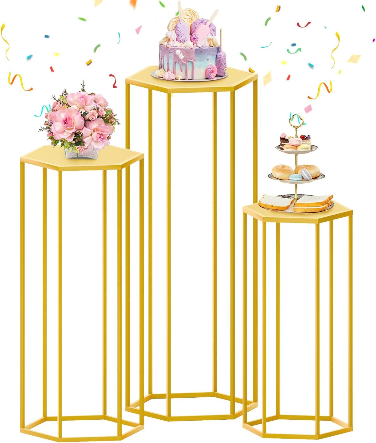 Hexagon Pedestal Stand 3Pcs Gold Metal Cake Display Stands