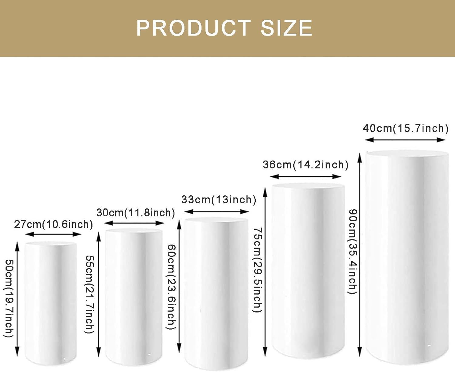 5 Piece White Metal Cylinder Display Stands for Parties