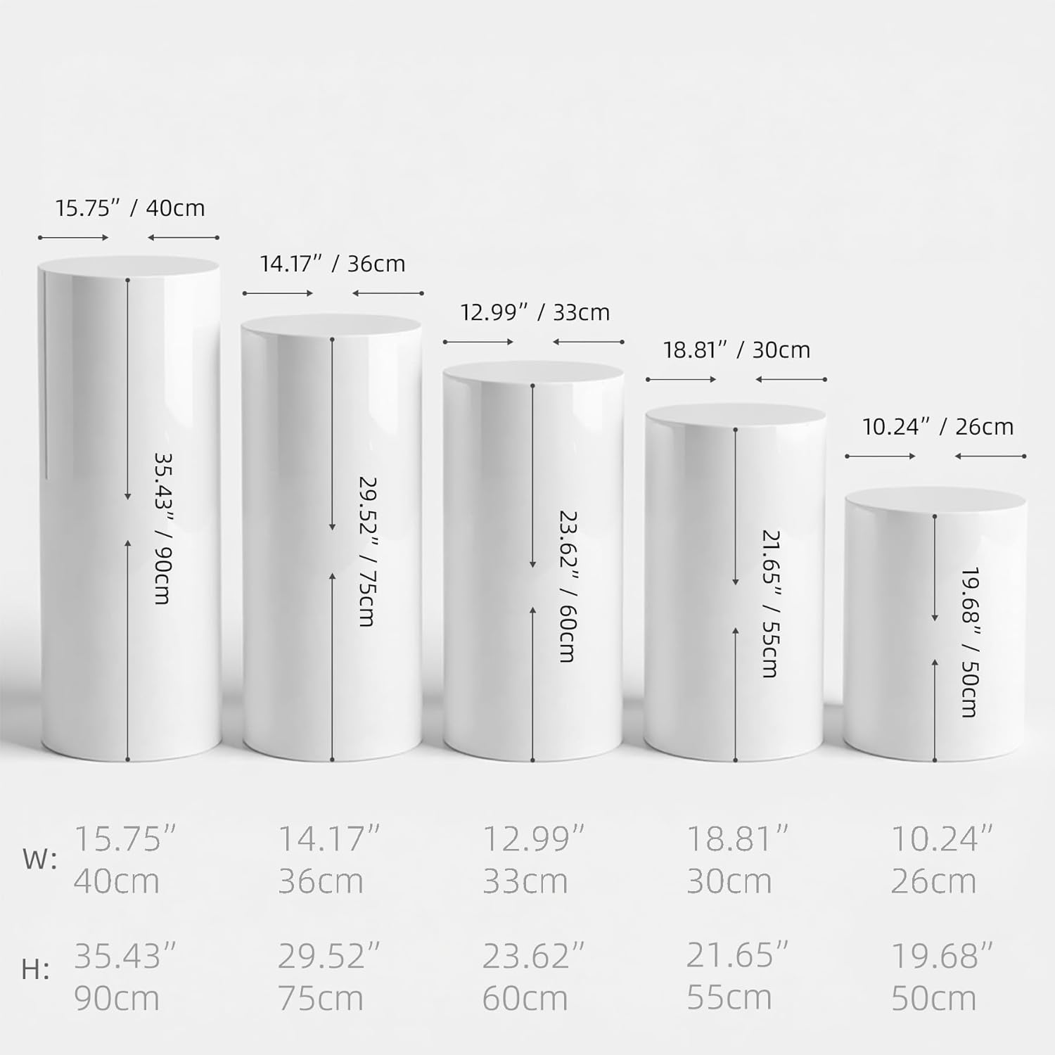 Cylinder Stands for Party - 5 Pcs White PVC Display Pedestal Stand