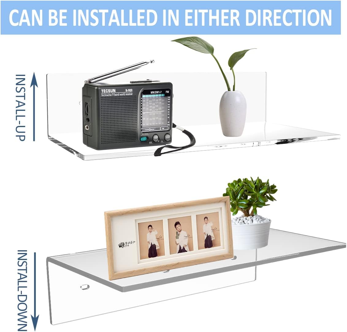 12 Inches Clear Acrylic Floating Shelves 2 Pack