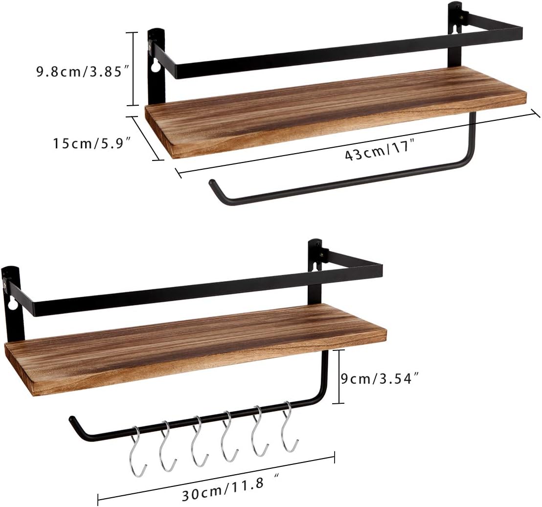 Floating Shelves Set of 2 Carbonized Black Rustic Wood