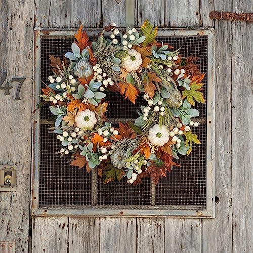 Large Grapevine Wreath 36 Inches Simulated White Pumpkin Decor Set