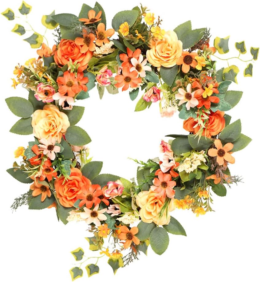 ABOOFAN Artificial Peony Wreath with Daisies and Green Leaves