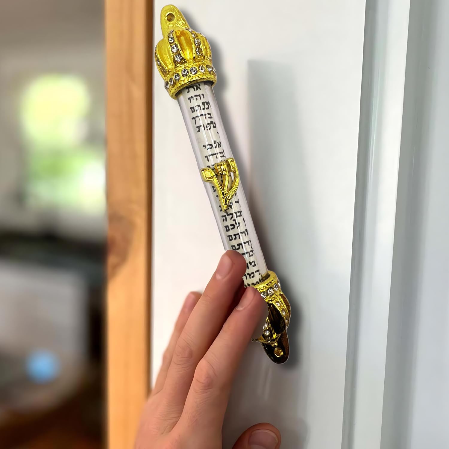 Royal Gold Crown Jewish Door Mezuzah with Scroll