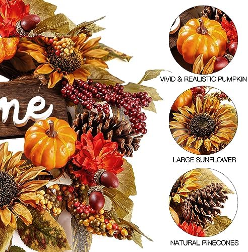 Sggvecsy Artificial Fall Wreath Autumn Decor