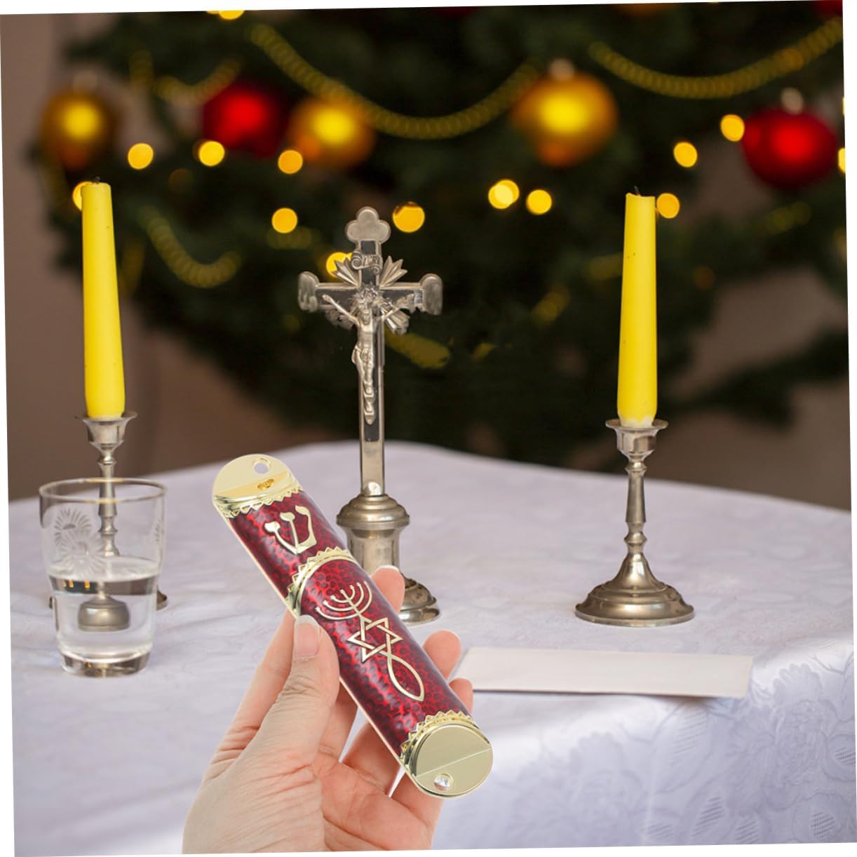 Unomor 2 Sets Pewter Metal Mezuzah with Scroll