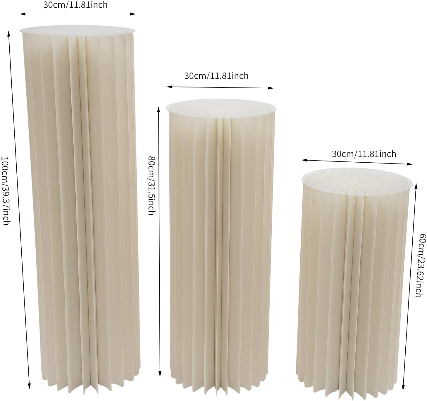 Foldable Cardboard Cylinder Stands Set of 3 for Parties