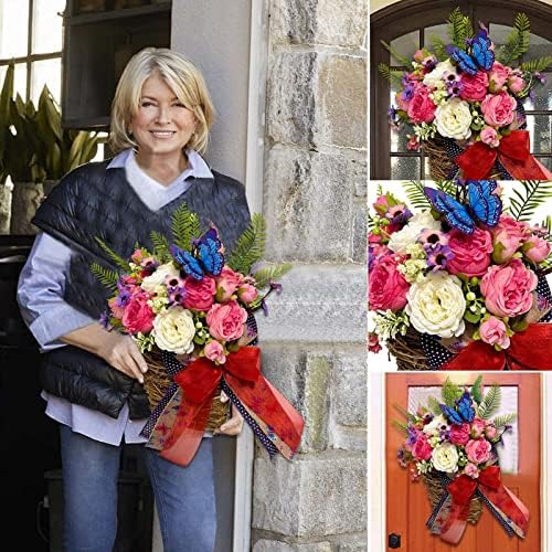 Spring Pink Peony Butterfly Wreath for Front Door