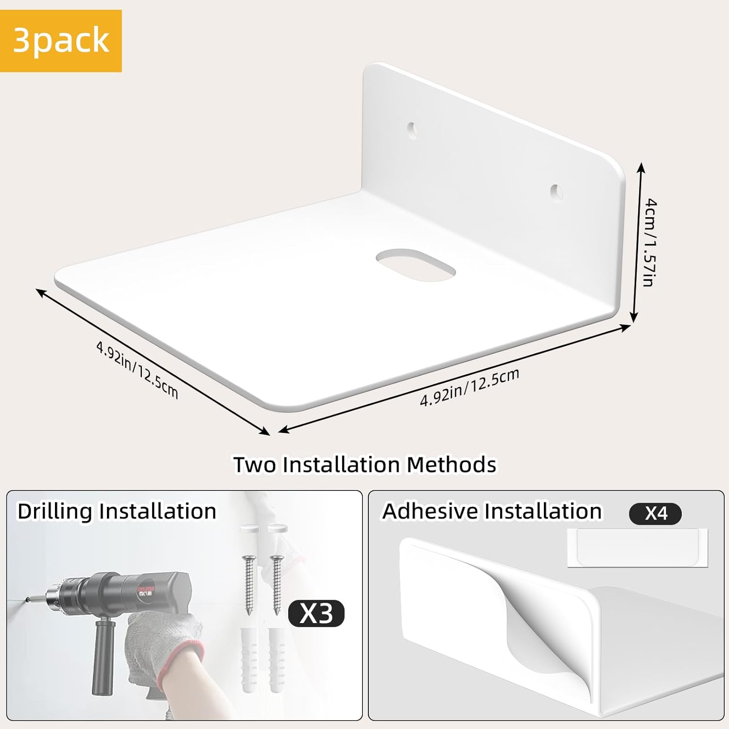Small White Floating Shelves Set of 3 for Wall