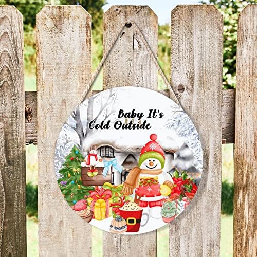 Farmhouse Front Door Hanger Winter Snowy Scene Wood Sign 10x10in