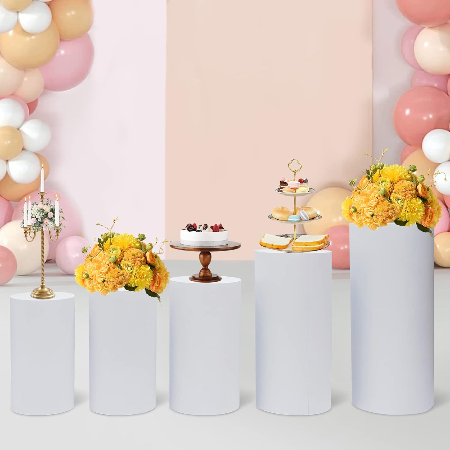 Elegant 5Pcs Metal Cylinder Pedestal Stands for Party Decor