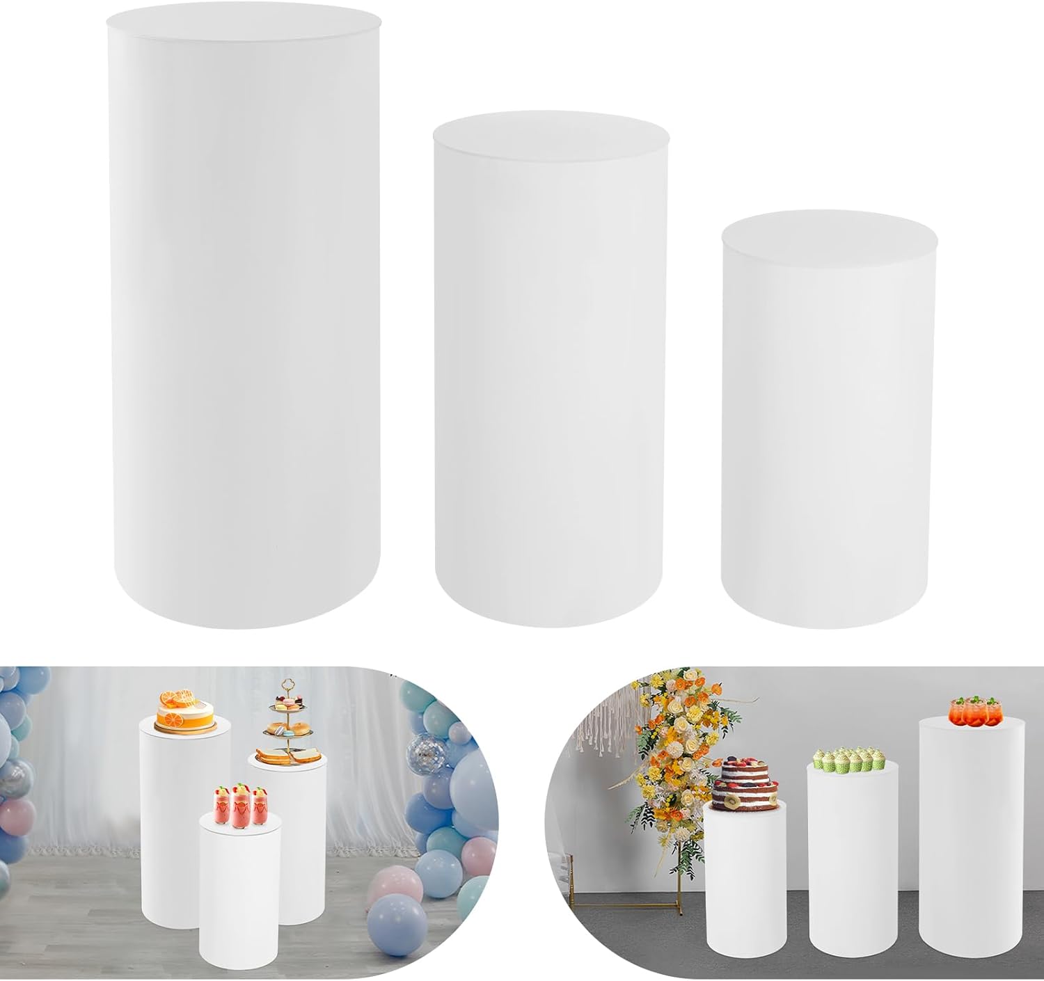 3 Pcs Cylinder Pedestal Stand White 236 295 354 Inch