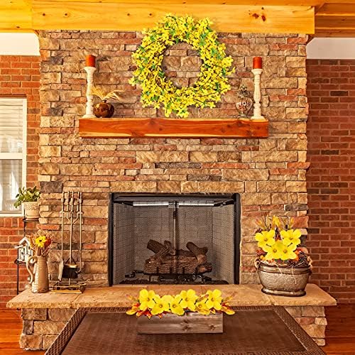 WILLBOND Yellow Forsythia Wreath 18 Inch Handcrafted Farmhouse Decor