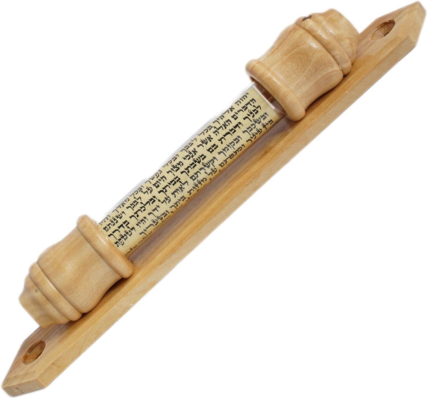 Traditional Handmade Olive Wood Glass Door Mezuzah Case with Scroll