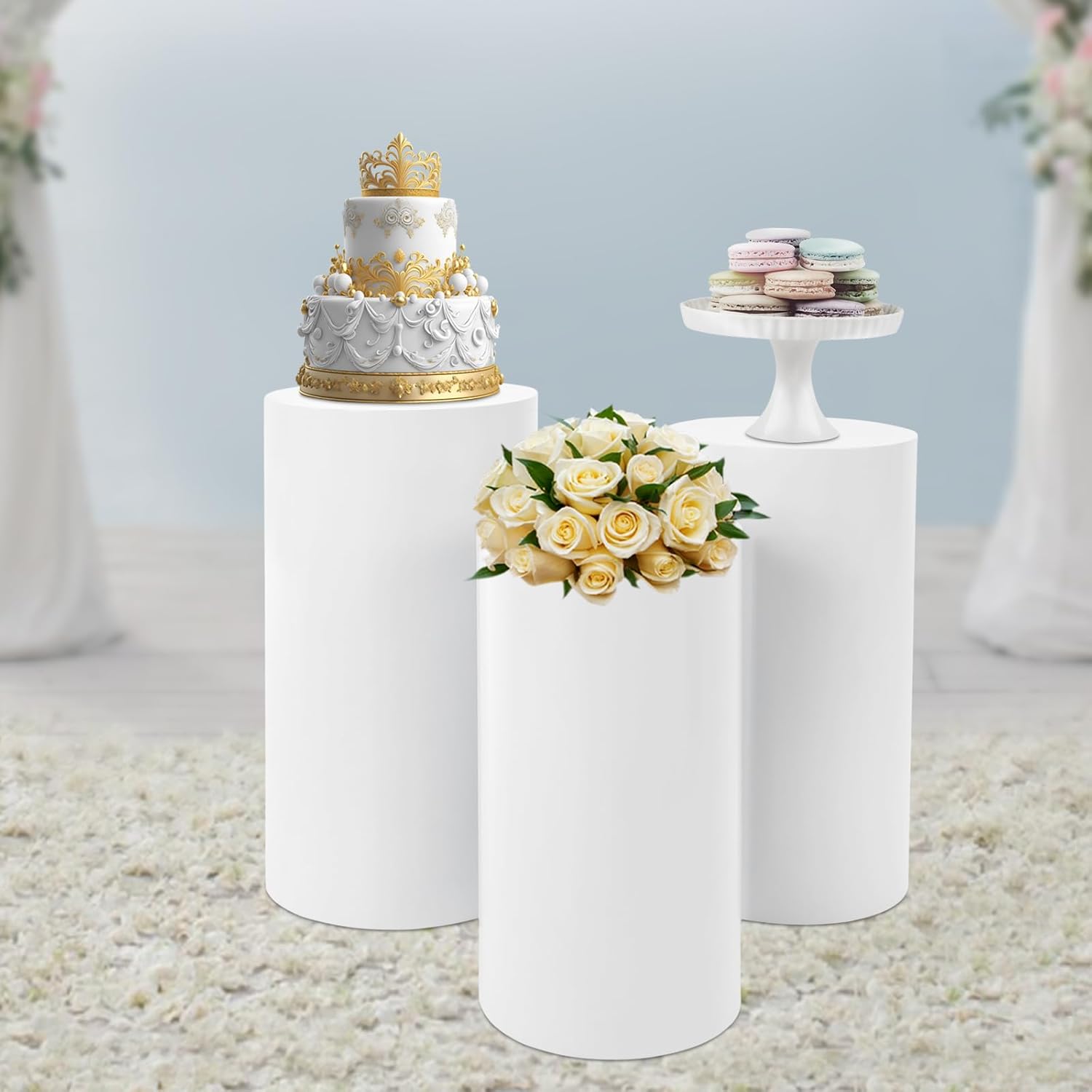 3PCS White Cylinder Pedestal Display Stand for Decorations