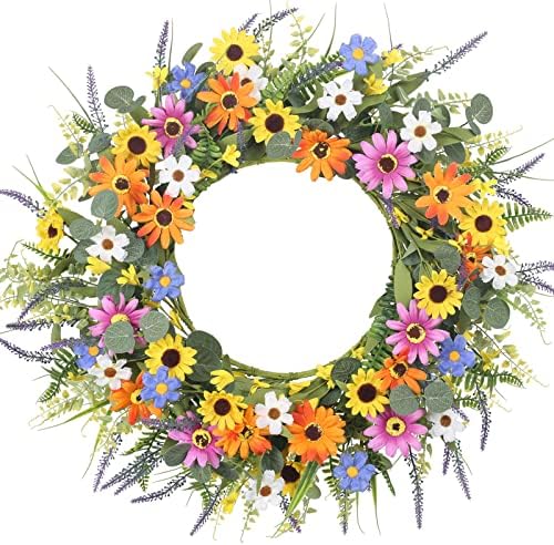 GTIDEA 24 Inch Summer Wreath with Flowers