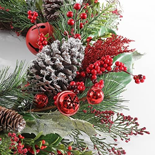 SAFAVIEH 30 Inch Myrtle Wreath with Red Bells and LED Lights