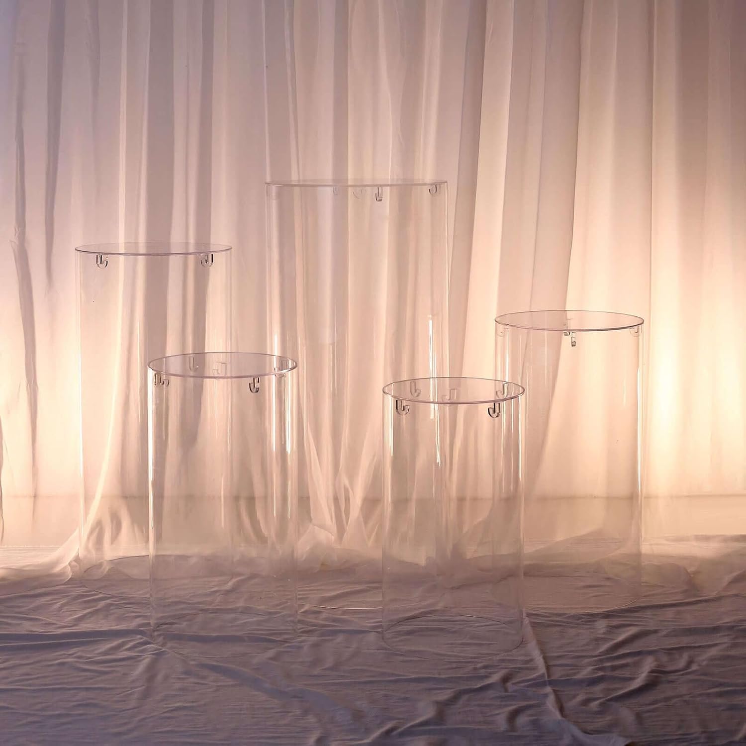 Clear Acrylic Cylinder Pedestal Display Stand Set of 5
