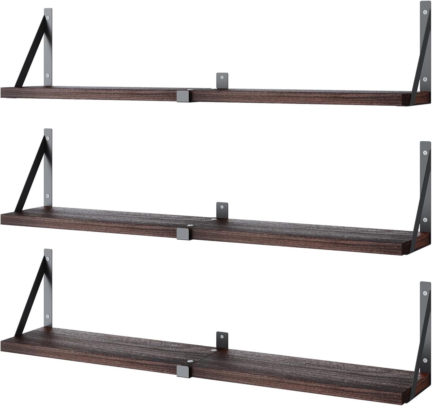 Floating Bookshelf Set of 3 Dark Brown 33 Inch