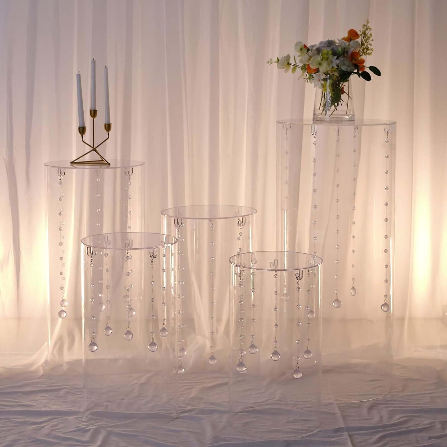 Clear Acrylic Cylinder Pedestal Display Stand Set of 5