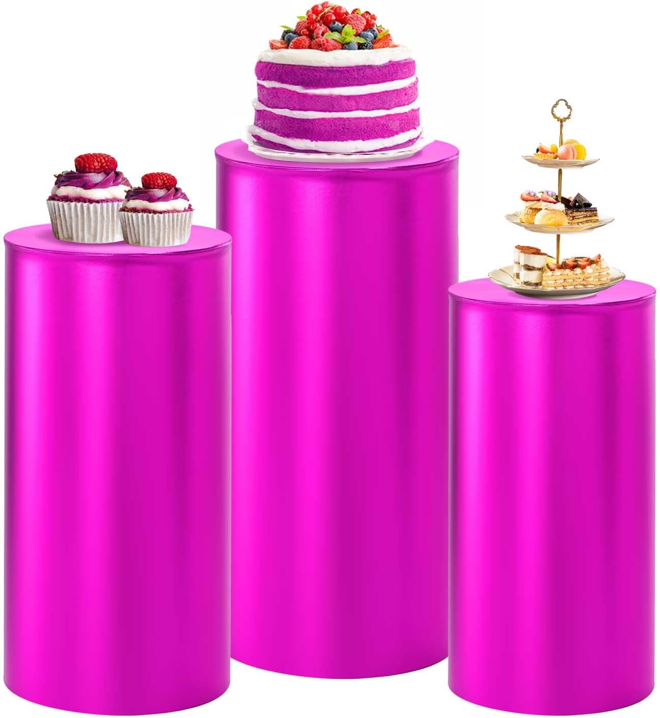 Fuchsia Party Cylinder Pedestal Stand Covers Set of 3