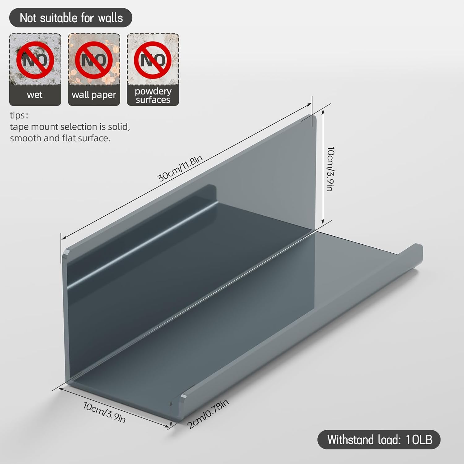 PAVSTINE Adhesive Floating Shelves 12 Inch Gray