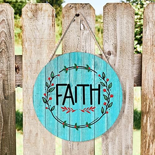 Faith Green Leave Wreath Wood Door Hanger Christian Quote Sign