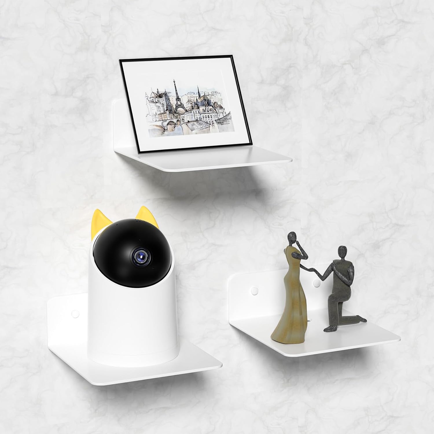 Small White Floating Shelves Set of 3 for Wall