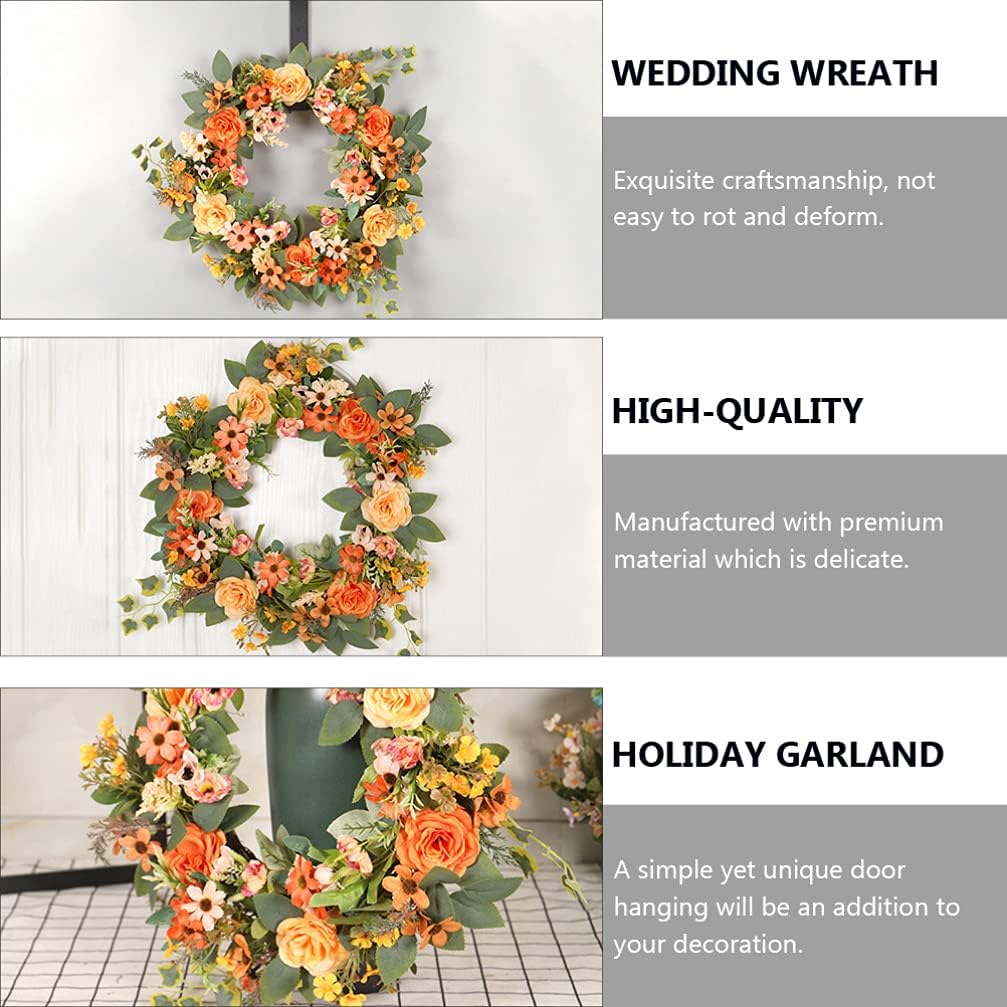 ABOOFAN Artificial Peony Wreath with Daisies and Green Leaves
