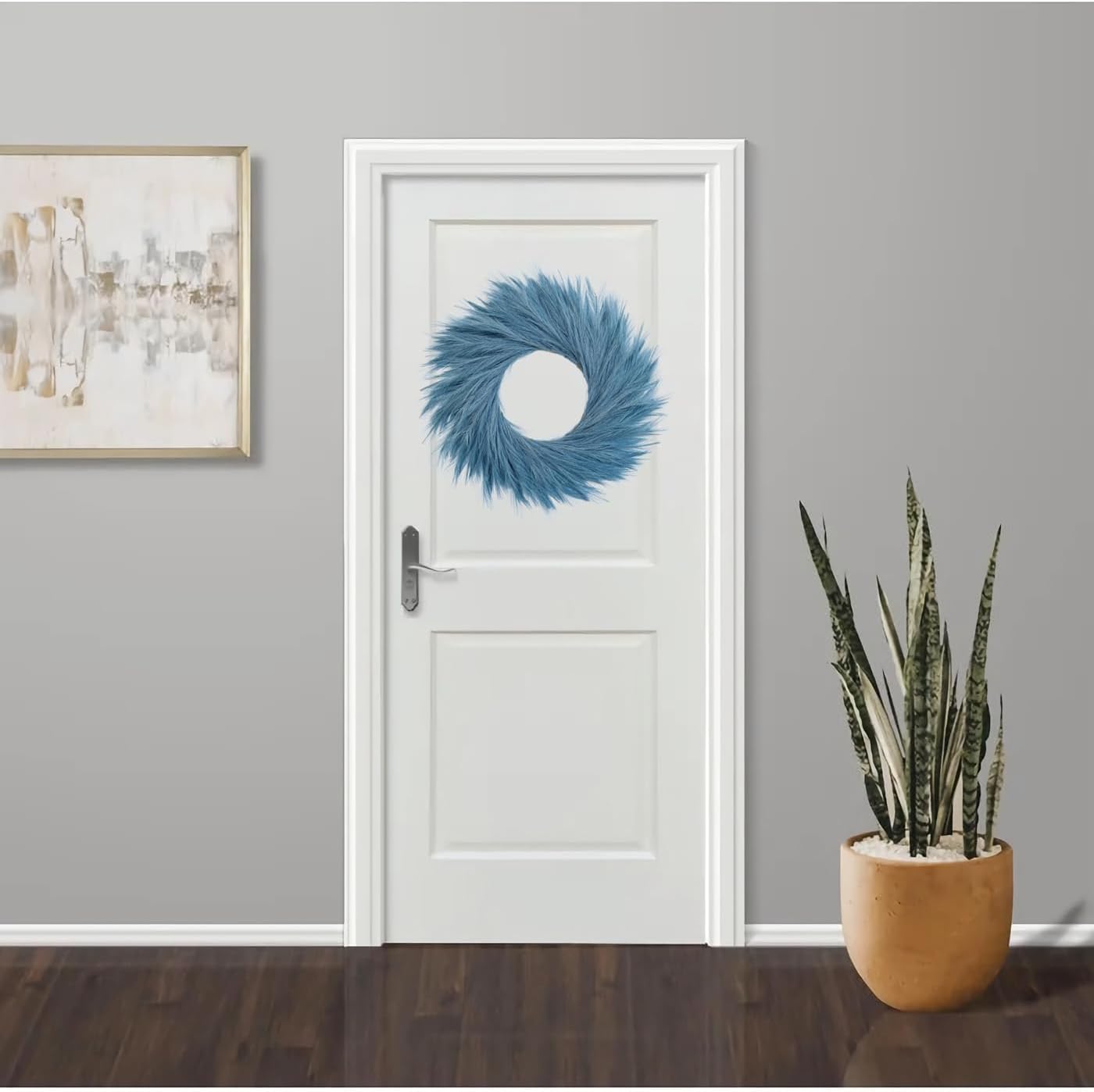 27 Inch Blue Green Artificial Pampas Grass Wreath
