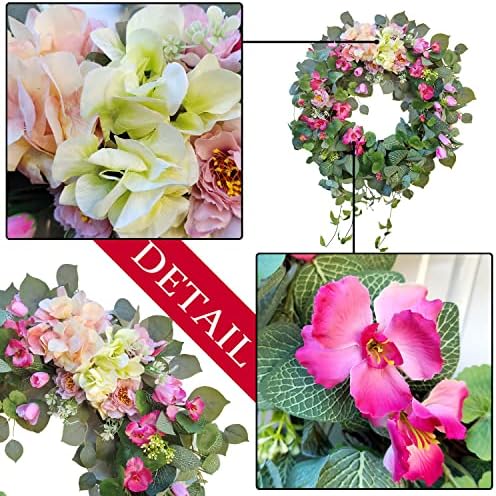 24 Inch Spring Wreath with Pink Tulips and Purple Hydrangeas