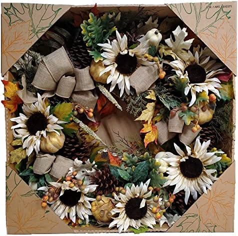 30 Inch Fall Harvest Artificial Wreath with Cream Sunflowers