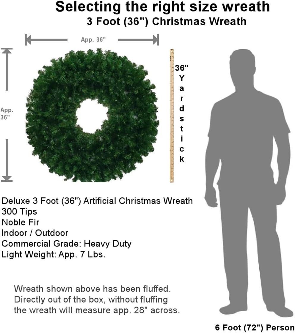3 Foot Christmas Wreath with Large Red Bow
