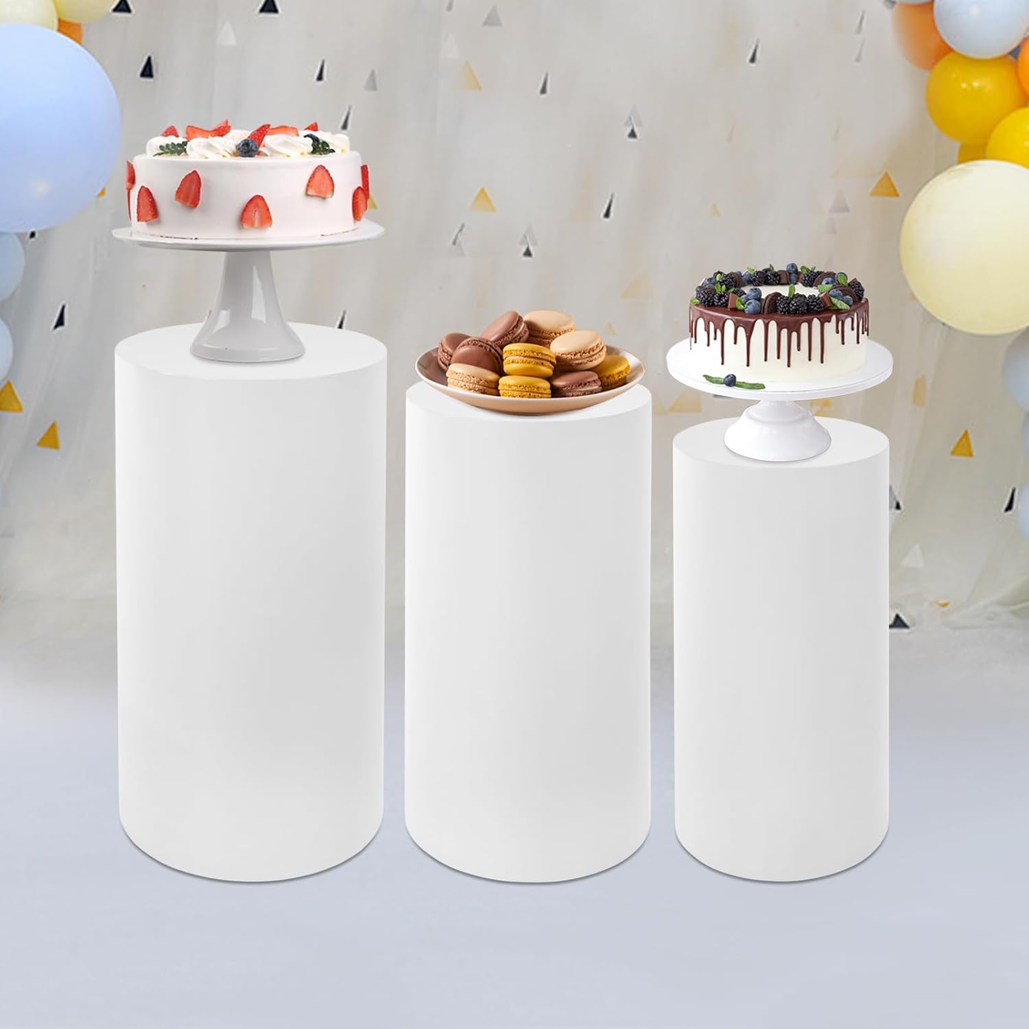 Elegant White Cylinder Pedestal Stand for Events