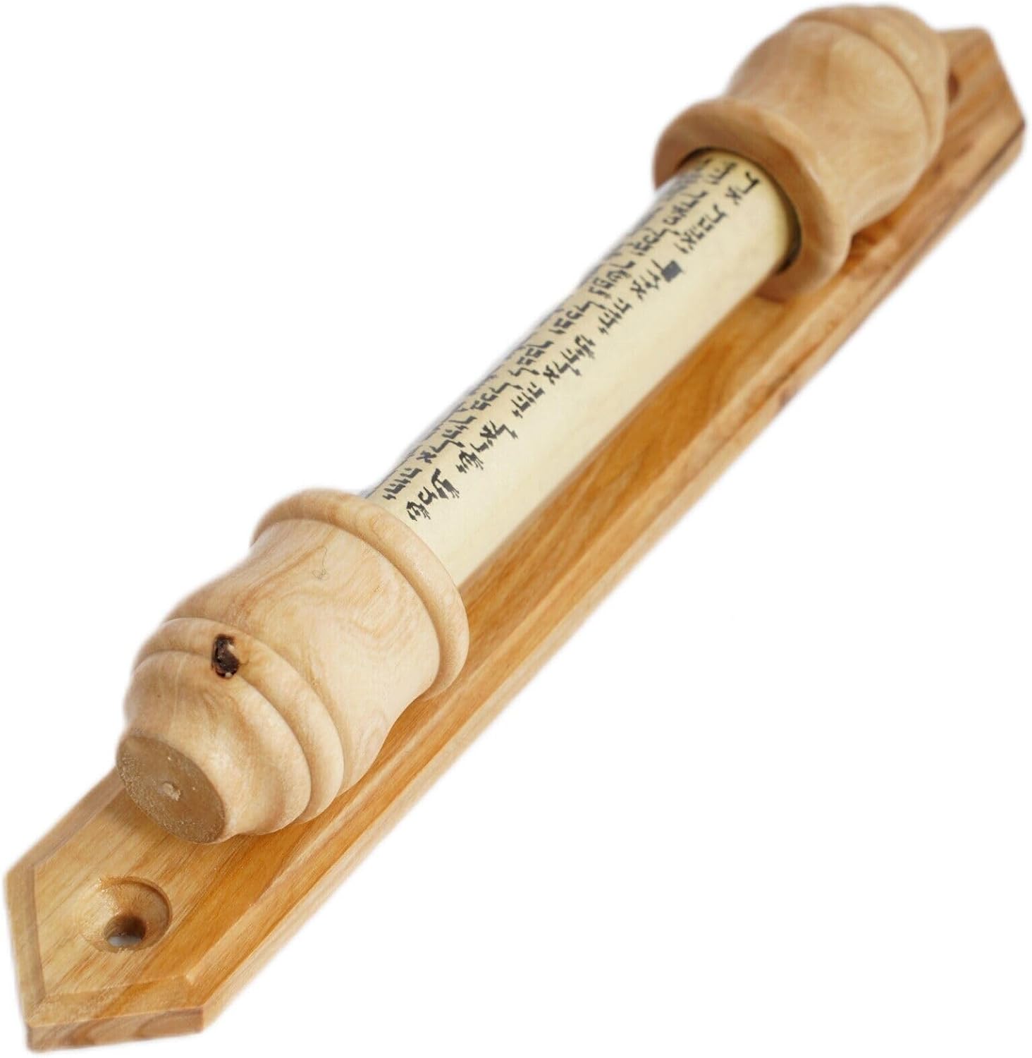 Traditional Handmade Olive Wood Glass Door Mezuzah Case with Scroll