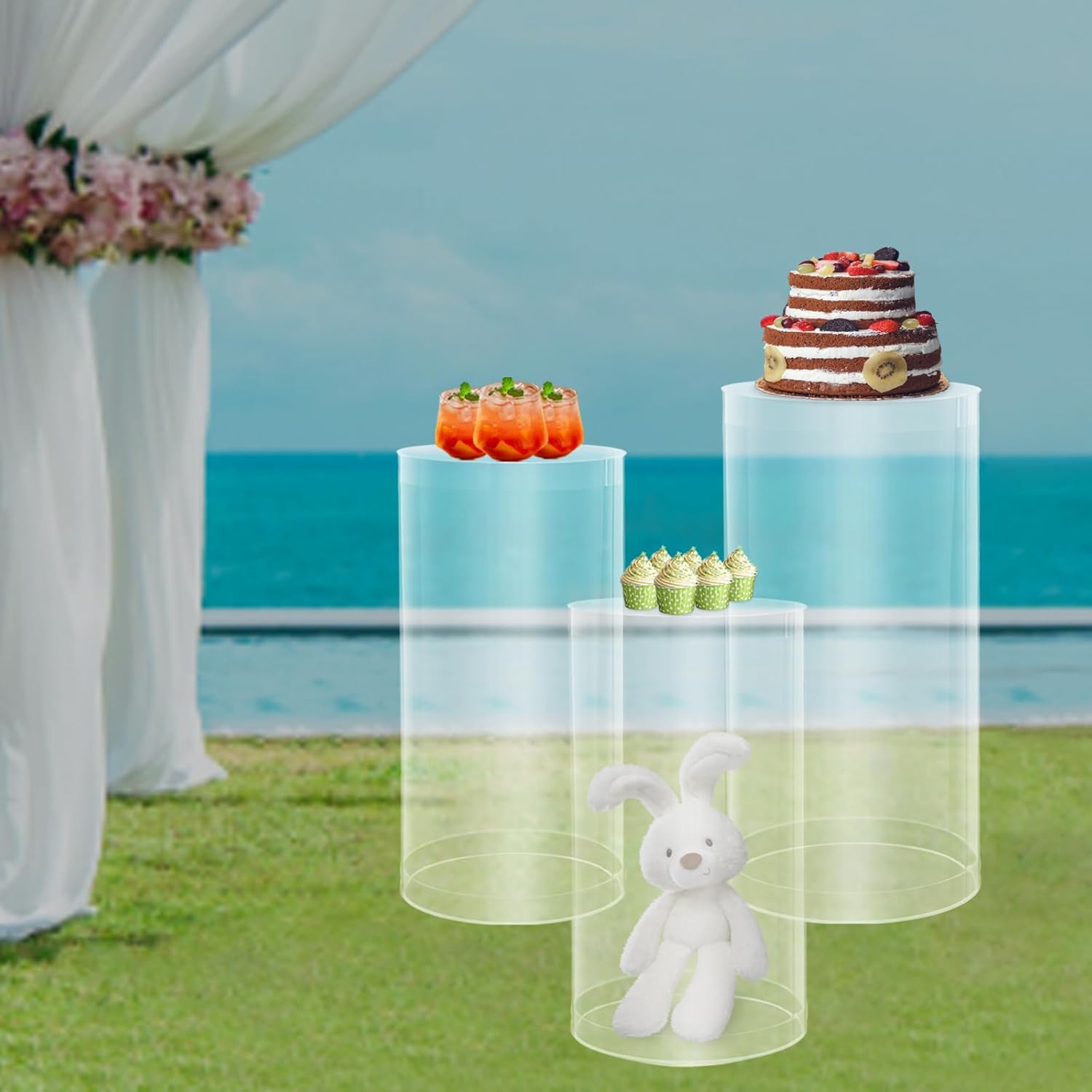 3Pcs Clear Cylinder Pedestal Stands for Party Wedding Decor