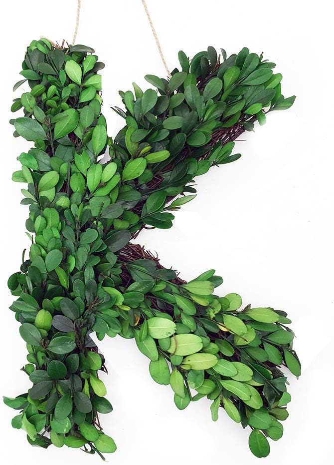 12 Inch Real Preserved Boxwood Monogram Wreath Letters K