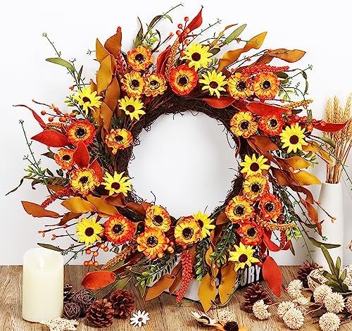 GAOMON 20 Inch Artificial Fall Floral Wreath