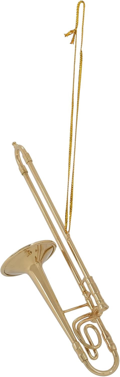 Gold Tone Trombone Hanging Ornament 5 Inch