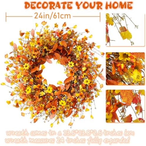 Fall Wreath for Front Door with LED Light Timer