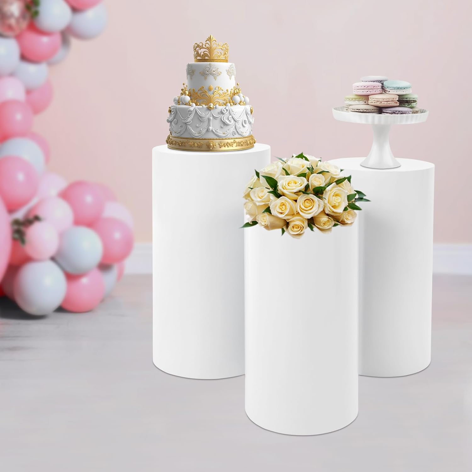 Elegant White Cylinder Pedestal Stand for Events