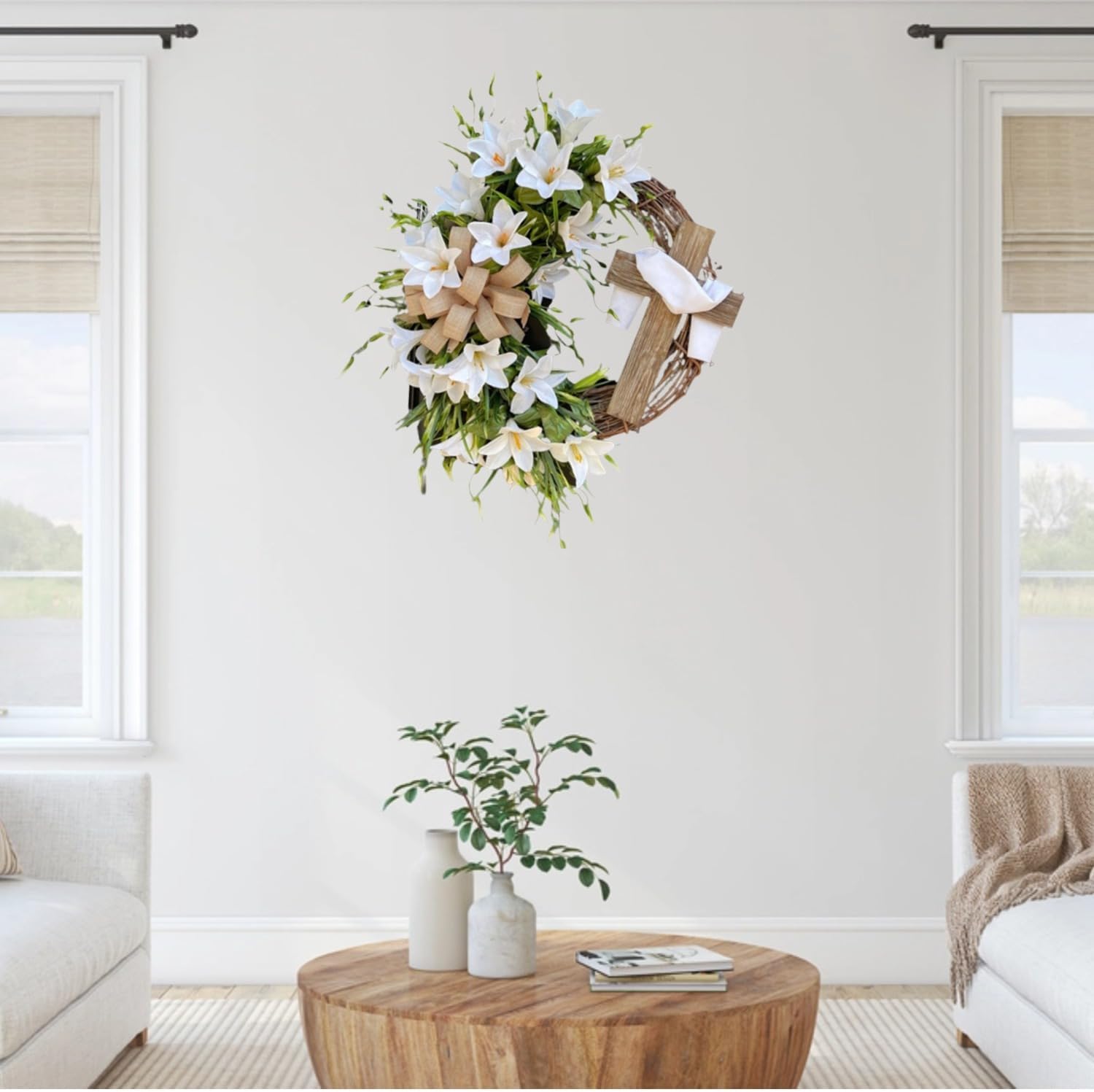 18 Easter Wreath with Cross Spring Door Decor