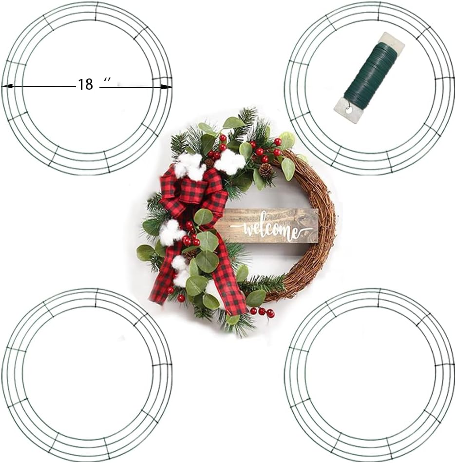 18 Inch Round Wire Wreath Frames Green Pack of 5