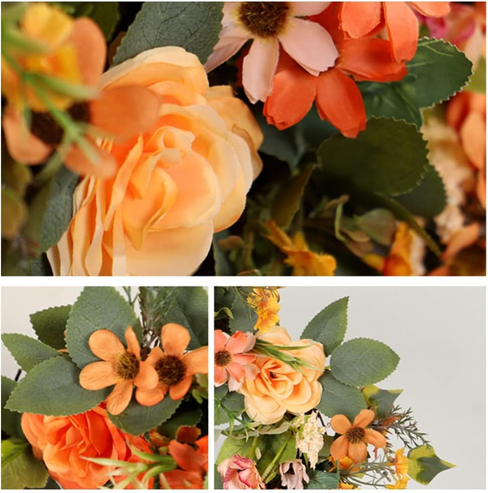 ABOOFAN Artificial Peony Wreath with Daisies and Green Leaves