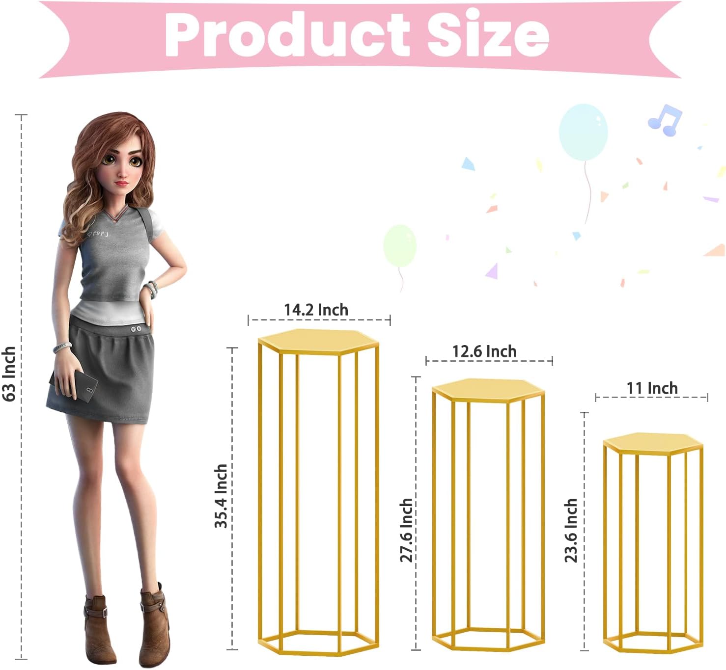 Hexagon Pedestal Stand 3Pcs Gold Metal Cake Display Stands