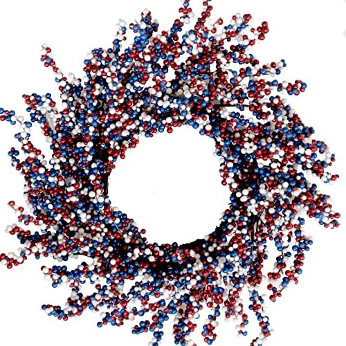 18 Inch Patriotic Red White Blue Berries Wreath