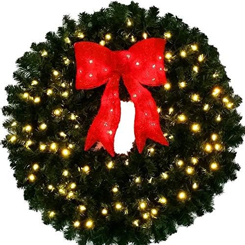 3 Foot Pre-lit Christmas Wreath with Red Bow