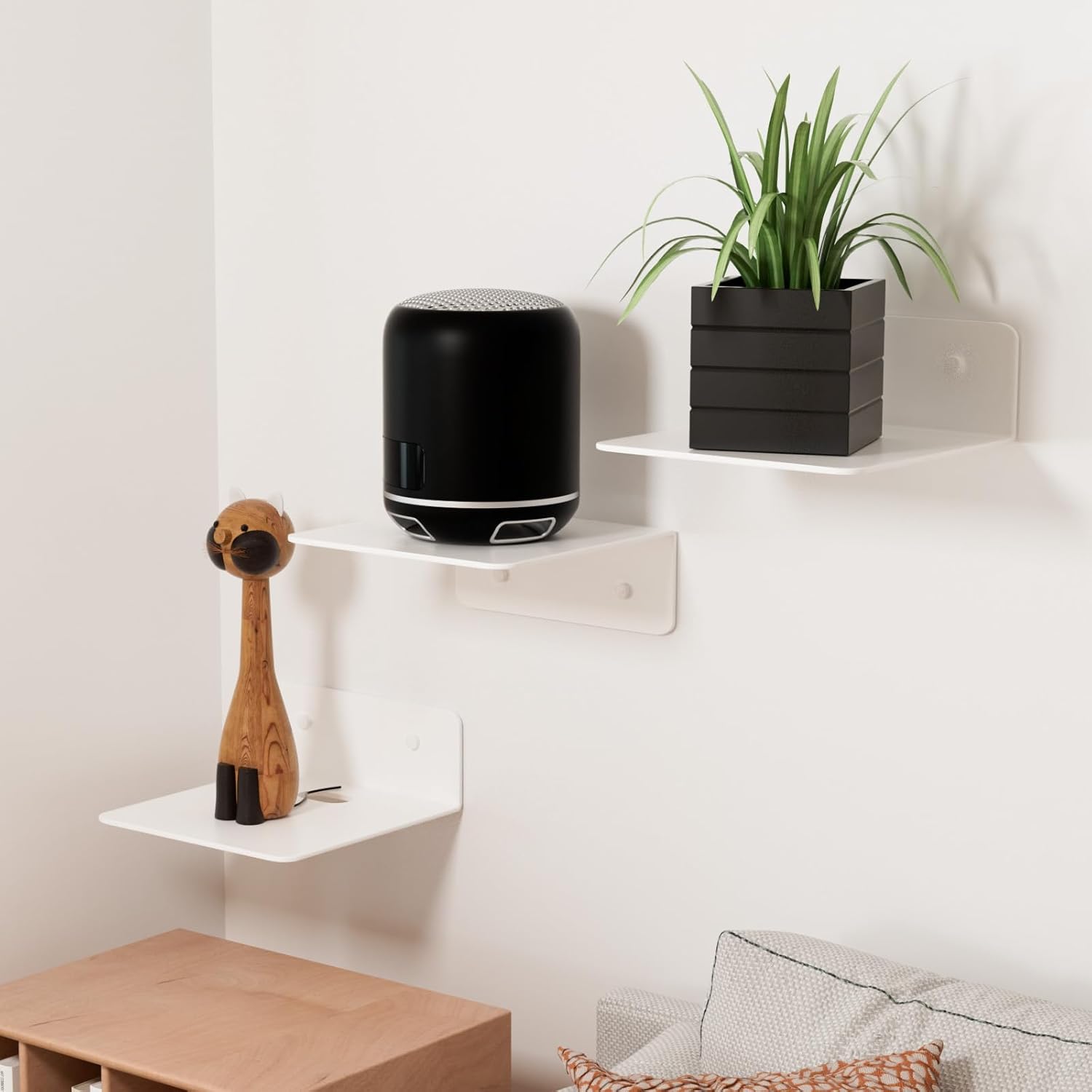 Small White Floating Shelves Set of 3 for Wall