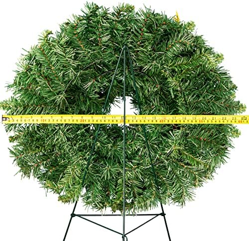Christmas Wreath with Blue and Silver Ornaments on 30 Inch Easel Stand