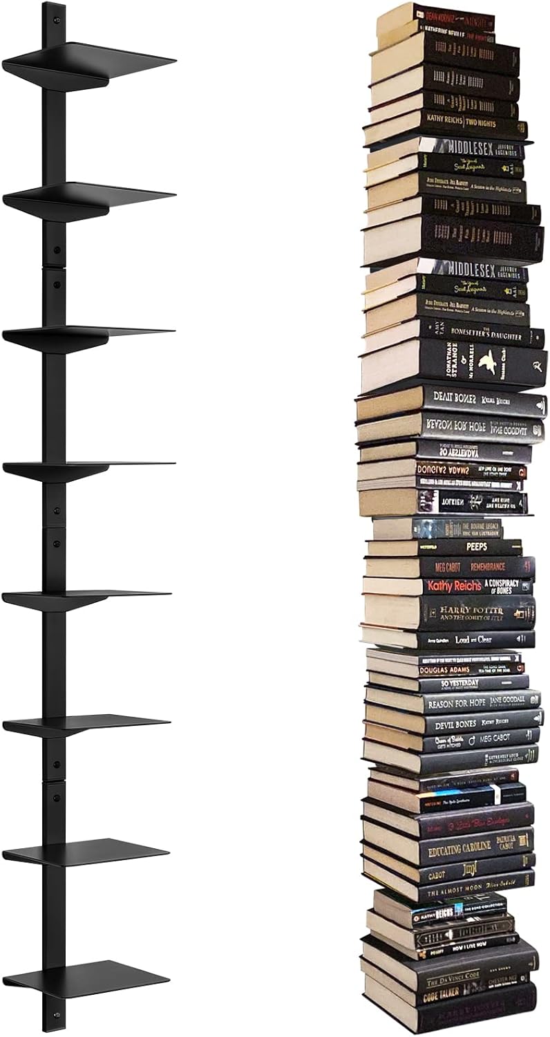 8 Tier Floating Bookshelf 4 Pack Black Space Saving Vertical Shelves
